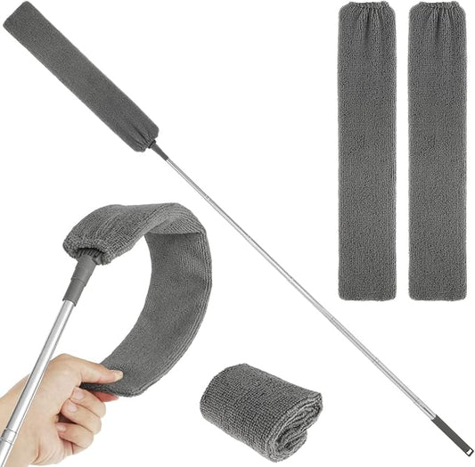 Gap Dust Cleaner Retractable Microfiber Gap Dust Brush Flexible Long Flat Gap Duster with Extendable Pole and Cloth Cover for Sofa Bed Furniture Bottom Ceiling Fan Blinds(Grey)