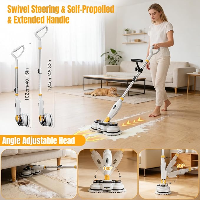 Cordless Electric Mop for Dewalt 20V Battery (NO Battery), 2 in 1 Automatic Spin Mop & Electric Floor Scrubber Machine with LED Light & Water Spray, 800 RPM Rotating Electric Mops for Floor Cleaning