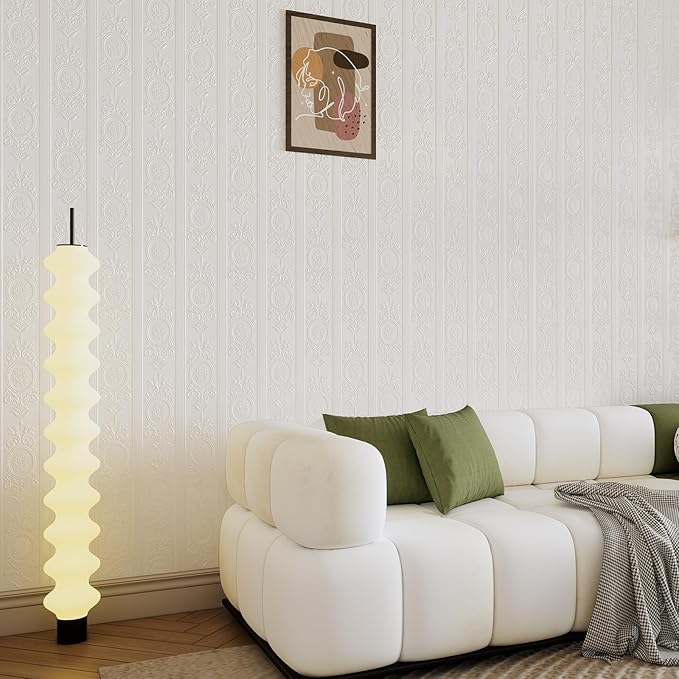 JiffDiff Wallpaper Peel and Stick Textured,3D Embossed Wall Paper Stick on Wallpaper Modern Waterproof Self Adhesive Contact Paper(17.3" x 1200",White)