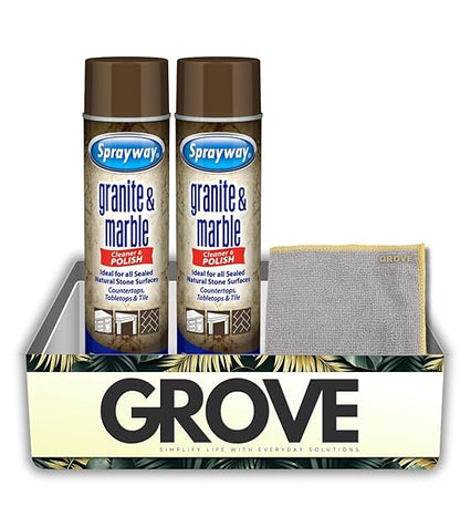 2x Sprayway Granite and Marble Cleaner 19 oz Spray Bundle with Microfiber Cloth – Cleans and Polishes Natural Stone Surfaces – Granite Countertop Cleaner – Gift Set (3 Items)