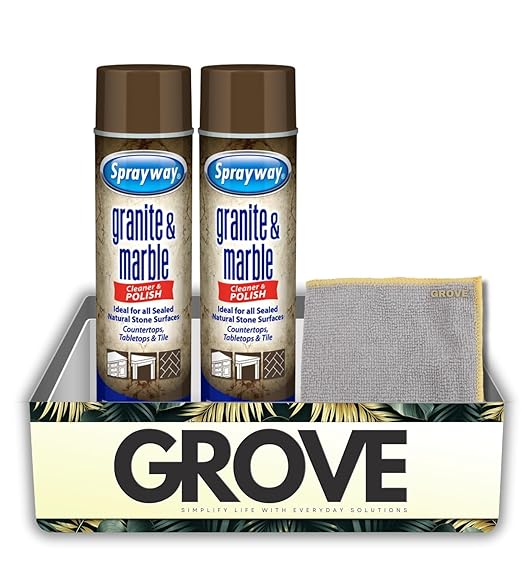 2x Sprayway Granite and Marble Cleaner 19 oz Spray Bundle with Microfiber Cloth – Cleans and Polishes Natural Stone Surfaces – Granite Countertop Cleaner – Gift Set (3 Items)