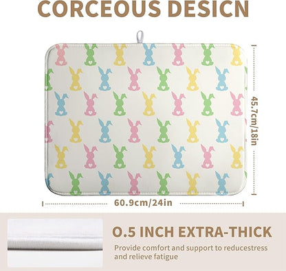 Easter Bunny Dish Drying Mat Colorful Cute Rabbits Kitchen Drying Mat Spring Microfiber Dish Dryer Pad Absorbent Reversible Dish Drainer Rack Mat Washable Dish Mat for Kitchen Countertop 18x24 Inch