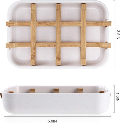 Bamboo Wooden Soap Dishes for Bathroom Bar Soap Holder Shower Soap Holder Sink Deck Bathtub Shower Tray (Two Pieces White)