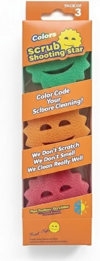 Scrub Shooting Star Color Sponges - Scratch Free Multipurpose Dish Sponges for Kitchen, Bathroom and Household Cleaning (3 Count)