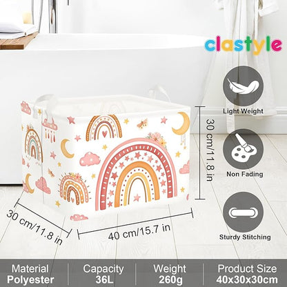 Clastyle Rainbow Baby Laundry Hamper Cloud Kid Storage Basket Women Girl Gift Toy Box Collapsible Clothes Organizer Nursery Bin for Bedroom,Moon,40 * 30 * 30 cm