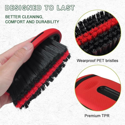 Carpet and Upholstery Cleaning Brush, Stiff Bristle Carpet Detailing Scrubber Brush, Multi-Functional Car Detailing Scrub Brushes, Cleaning Brushes for Car and Home Couch Floor Mats (Red)