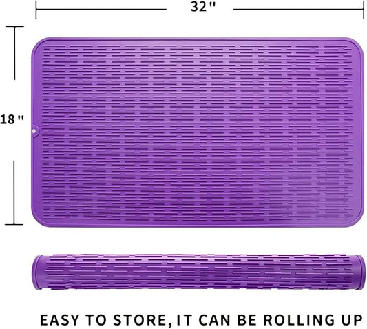 MicoYang Silicone Dish Drying Mat for Multiple Usage,Easy clean,Eco-friendly,Heat-resistant Silicone Mat for Kitchen Counter or Sink,Refrigerator or Drawer Liner Purple 4XL 32 inches x 18 inches