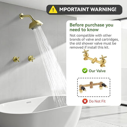 2 Handle Shower Faucet Set 6-Spray Shower Head and Handle Set Shower Trim Kit with Rough-in Valve Bathroom Shower Faucet Valve Trim Kit Brushed Gold