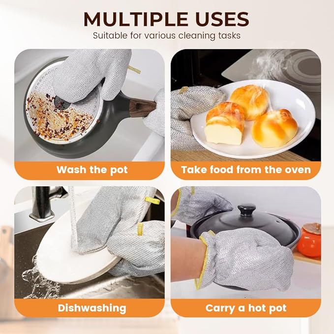 Steel Wire Dishwashing Glove, Glove for Kitchen Cleaning, Reusable Scrub Gloves