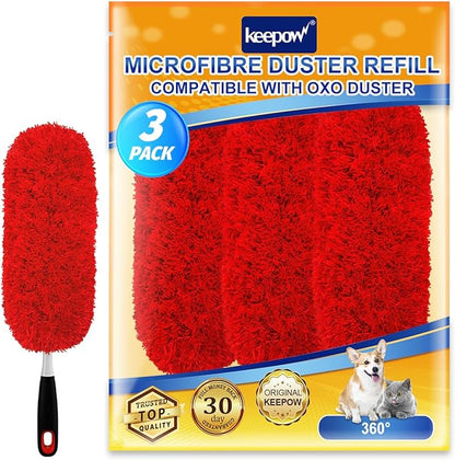 KEEPOW 3 Pack Microfiber Reusable Duster Refills Compatible with OXO Duster, Washable Dusters for Cleaning Compatible with OXO Extendable Duster for Blinds Ceiling(Handle is Not Included)