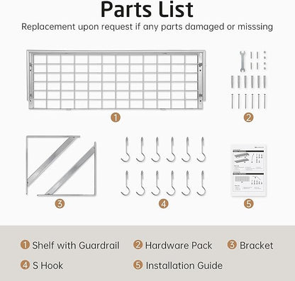 KES 30-Inch Silver Gray Pot Rack, Wall Mounted Hanging Pot and Pan Organizer with 12 Sturdy Hooks, Kitchen Wall Hanger Shelves Modern, KUR215S75A-SG