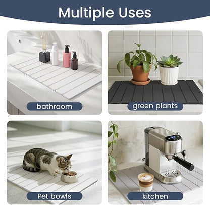 Meowoo Stone Drying Mat for Kitchen Counter, 15.7"x11.8" Foldable Diatomaceous Earth Mat, Super Absorbent, Quick-Dry Bath & Kitchen Pad for Dishes, Cups, Bottles, Non-Slip, Fits Any Countertop - White