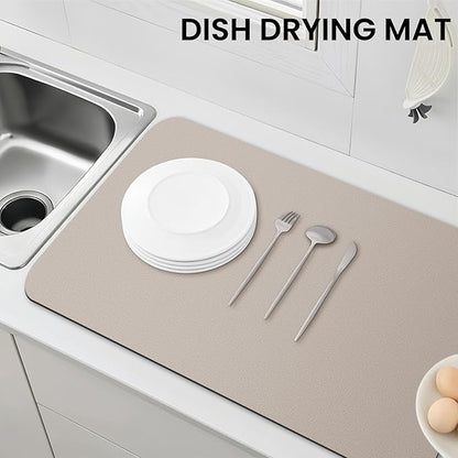 WISELIFE Dish Drying Mat Super Absorbent Drying Mat Large Dish Drying Mats for Kitchen Counter Easy Clean Dish Mat Kitchen Drying Mat18"x 36" Classic Khaki