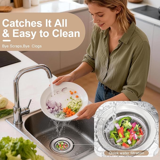 300 Pack Kitchen Sink Strainer Mesh Bags – Anti-Clogging Disposable Sink Drain Covers that Trap Food Scraps, Leftovers, Hair & Debris. Ultra-Fine Sink Filter Nets Fit Most Sink Strainers.