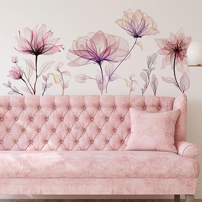 Watercolor Flowers Wall Decals - Removable Vinyl Peel & Stick Floral Wall Art for Girls Boys Nursery Bedroom Living Room Decor