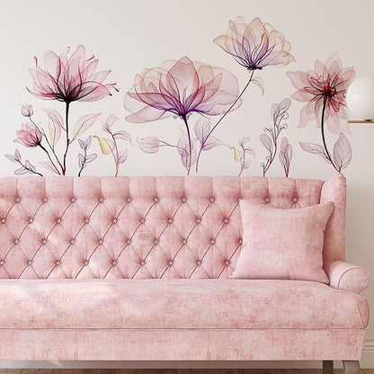 Watercolor Flowers Wall Decals - Removable Vinyl Peel & Stick Floral Wall Art for Girls Boys Nursery Bedroom Living Room Decor