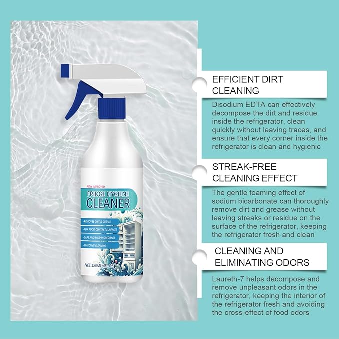 Refrigerator Cleane Spray,Deep Removes freezer Stains Grime,Desalting Odors Household Cleaning Spray,Fridge Hygiene Cleaner 4 oz