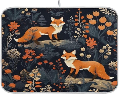 Dish Drying Mat Kitchen Counter Absorbent Two Foxes Coffee Sink Mat Dish Drainer Pad 18 Inch x 16 Inch