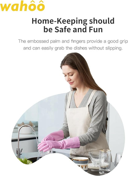 wahoo Skin-Friendly Cleaning Gloves, Reusable Dishwashing Gloves with Flocked Cotton Liner, Dishwashing, Kitchen, Mauve Mist, Small