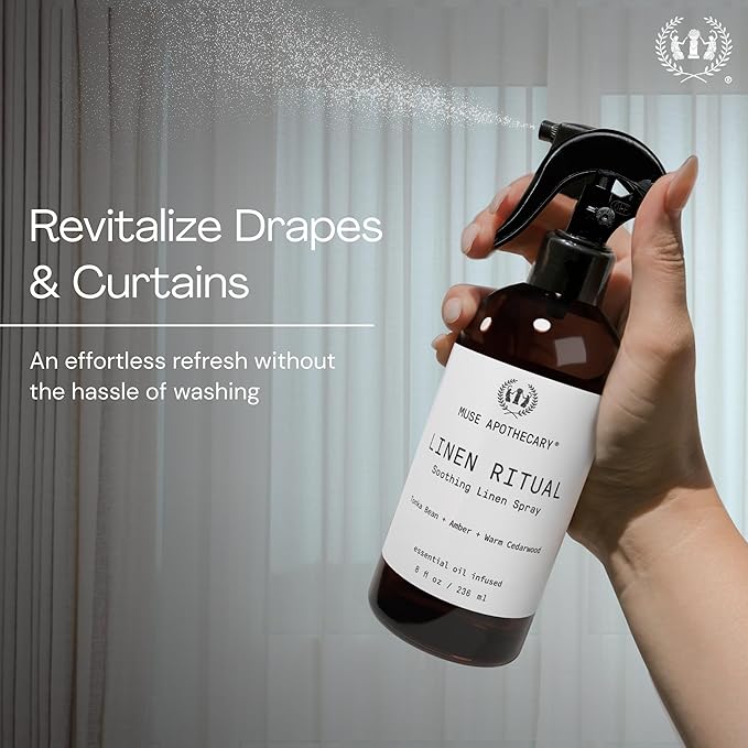 Muse Apothecary Linen Ritual - Aromatic, Soothing, and Relaxing Linen Mist, Laundry and Fabric Spray - Infused with Aromatherapy Essential Oils - 4 oz, Cara Orange + Fig + BlackBerry Vanilla