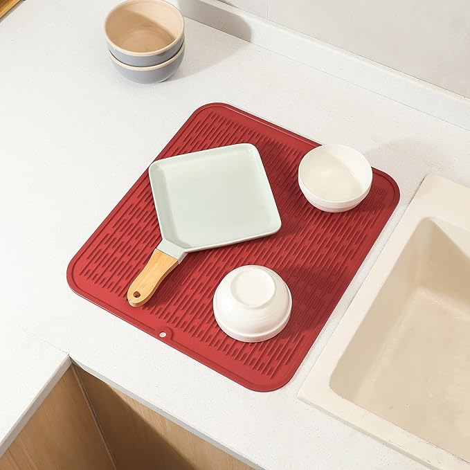 MicoYang Silicone Dish Drying Mat for Multiple Usage,Easy clean,Eco-friendly,Heat-resistant Silicone Mat for Kitchen Counter or Sink,Refrigerator or Drawer Liner Red 2XL 24 inches x 18 inches