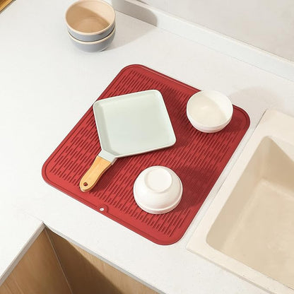 MicoYang Silicone Dish Drying Mat for Multiple Usage,Easy clean,Eco-friendly,Heat-resistant Silicone Mat for Kitchen Counter or Sink,Refrigerator or Drawer Liner Red 2XL 24 inches x 18 inches