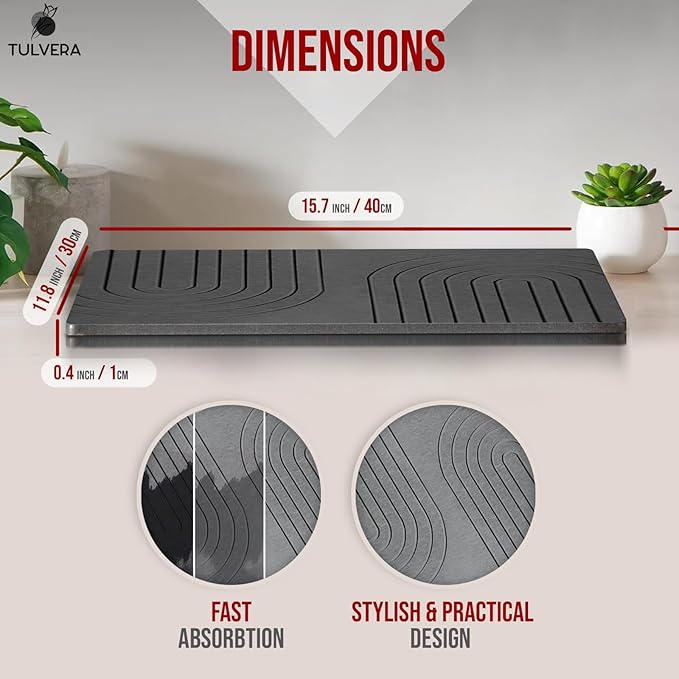 Stone Dish Drying Mat for Kitchen Counter – Diatomaceous Earth Drying Mat | Fast-Absorbing, Minimalist Design, Durable Diatomite | Non-Slip, Heat Resistant, Easy-to-Clean | USA Brand | 15.7”x11.8”