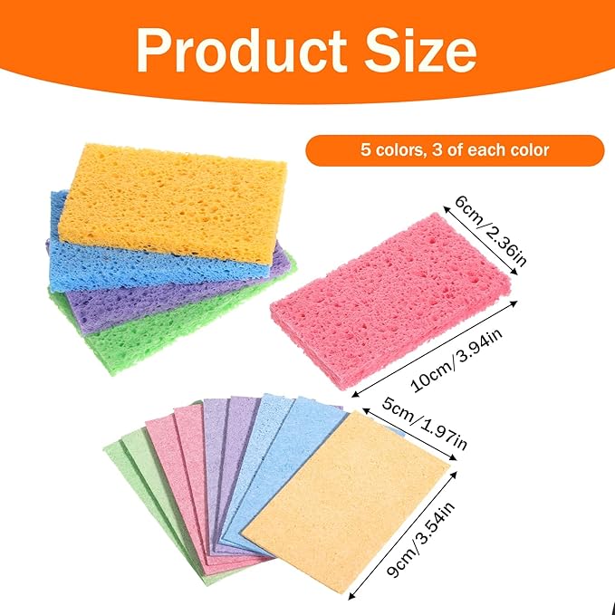 15 PCS Kitchen Sponges, Natural Compressed Cellulose Sponge for Dishes Cleaning Cleaning Scrub Colored Sponge Non Scratch Natural Dish Sponges for Kitchen Bathroom Cars, Funny Cut-Outs DIY