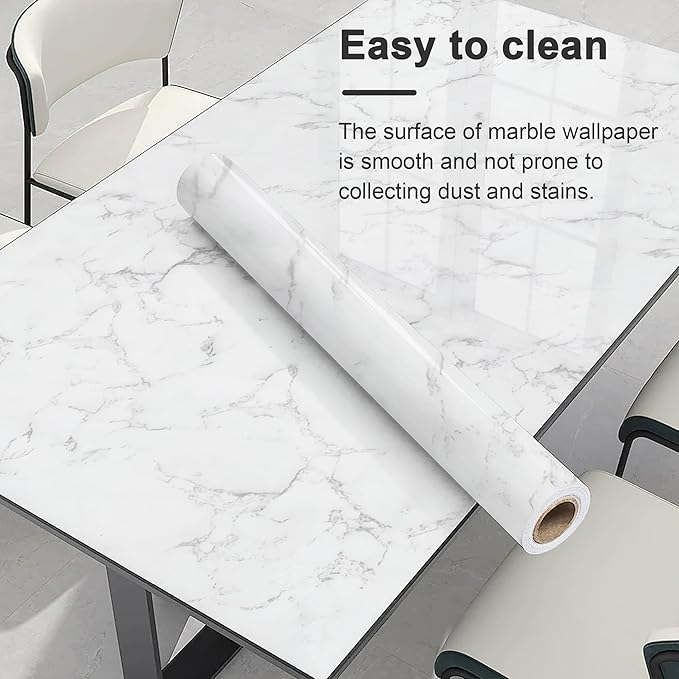 Dimoon 15.7''x161.4'' Marble Peel and Stick Wallpaper White Granite Contact Paper for Countertops Waterproof Kitchen New Environmentally Friendly Materials Thickening Upgrade Renter Friendly Vinyl