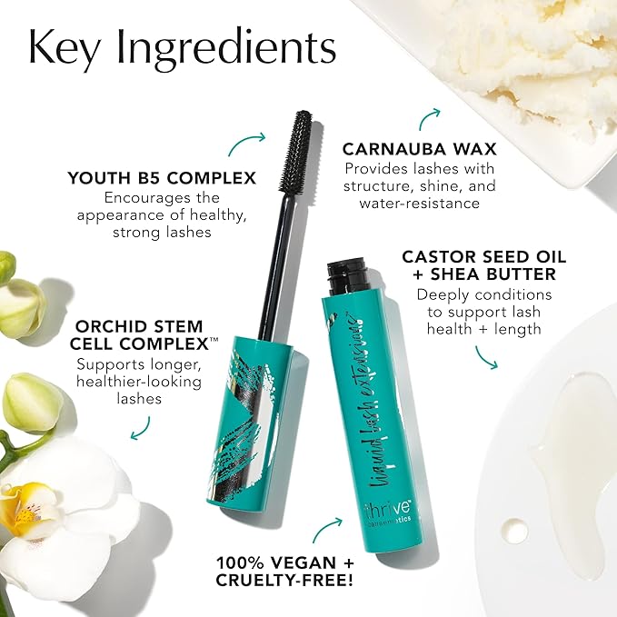 Thrive Causemetics Liquid Lash Extensions Mascara, Tubing Thrive Mascara Lengthening, Volumizing & Curling, Smudge Proof, Washable, No Clumping or Flaking, Vegan & Cruelty Free, Crystal (Brown Black)