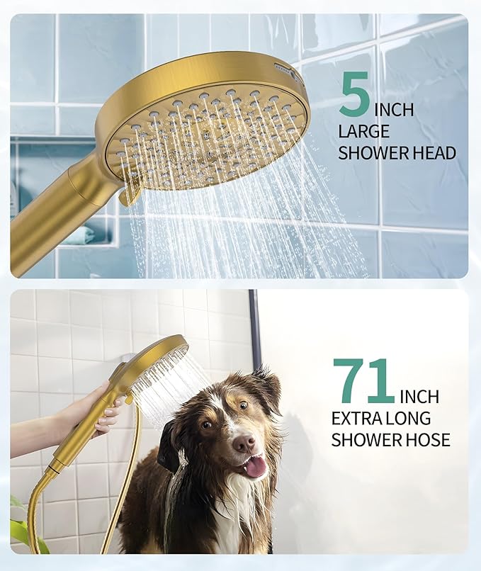 SR SUN RISE Filtered Shower Head with Handheld High Pressure 9 Spray Mode Showerhead Detachable Shower Head Water Softener Filters Beads for Hard Water Remove Chlorine 4 Filters Brushed Gold