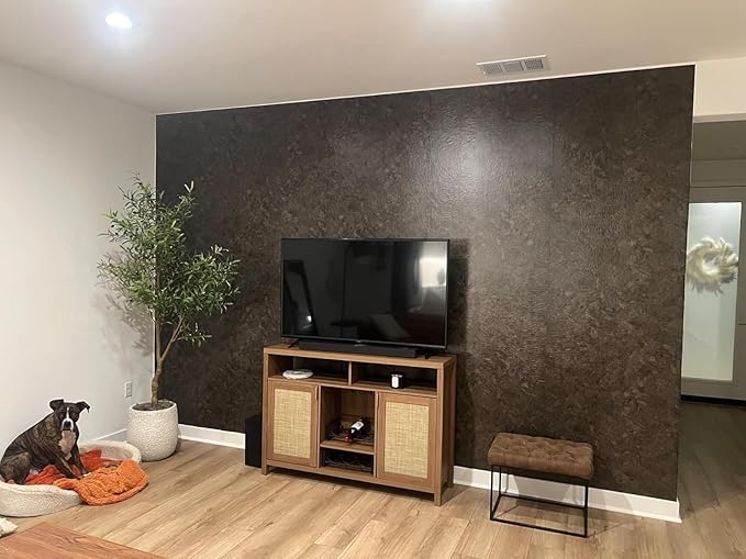 3yecao 16"×1181" Big Roll Large Size Thick Dark Brown Tan Grey Concrete Wallpaper Peel and Stick Vinyl Wrap Glossy Waterproof Taupe Charcoal Gray Concrete Cement Contact Paper for Bedroom Office Walls