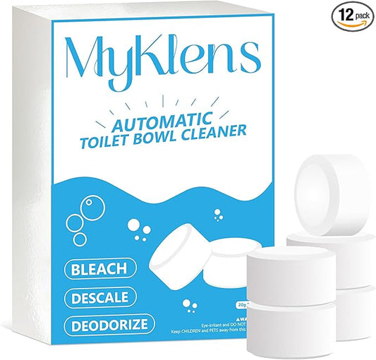 Toilet Bowl Cleaner Tablets, Automatic Toilet Bowl Cleaners with Bleach for Deodorizing and Descaling, Toilet Tabs Drop in Tank Against Tough Stains, 12 Packs