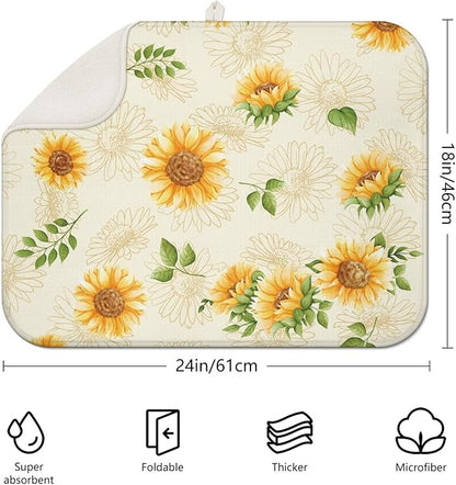 Dish Drying Mat Drainer Pads - Extra Large Microfiber Drying Mats for Dishes Kitchen Counter Super Absorbent Pads for Draining Racks (Light yellow,18"x24" )