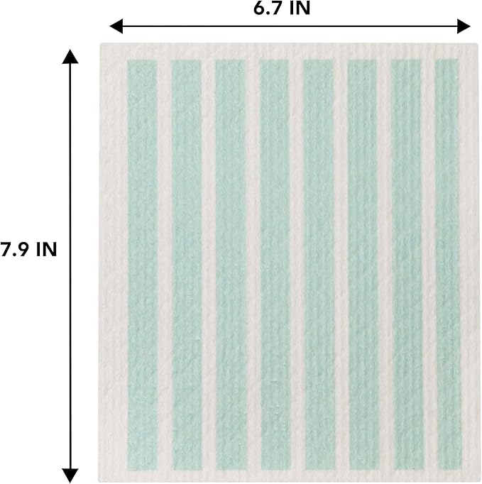Martha Stewart Swedish Kitchen Absorbent Sponge Dish Cloths, Teal Stripes, 8 Count