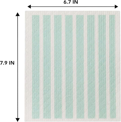 Martha Stewart Swedish Kitchen Absorbent Sponge Dish Cloths, Teal Stripes, 8 Count