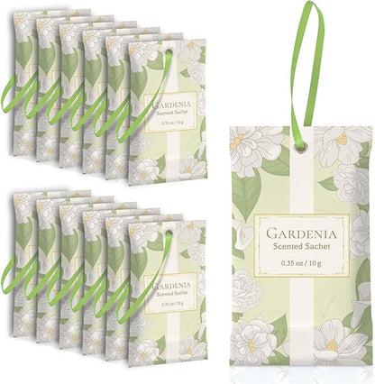 SCENTORINI Scented Sachets for Drawers and Closets, Gardenia Scent 14 Pack, Long-Lasting Sachets Bags, Closet Freshener Sachet for Wardrobe Freshener, Cupboard, Suitcases, Handbags
