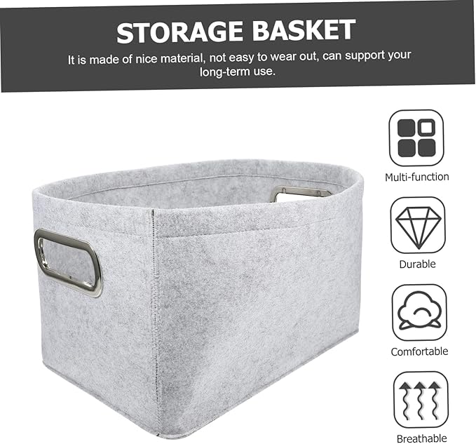 Felt Storage Basket Laundry Hamper with Handles Multifunctional Home Organizer for Clothes Books Cosmetics Lightweight Container for Bedroom and Closet Light Gray