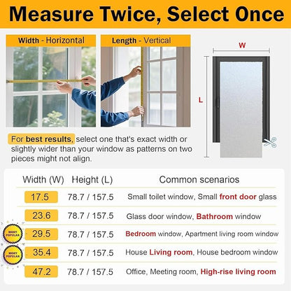 Frosted Glass Window Privacy Film Decorative, Bathroom Window Privacy Film for Glass Windows Cover, Static Cling, Removable, Reusable, Anti-UV, Anti-Glare, Heat Blocking, 17.5 by 78.74 inch