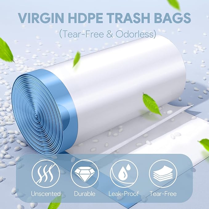 4 Gallon Small Trash Bags, Drawstring 4 Gallon Garbage Bags, Tear-Free Separated Unscented White Small Trash Bags Plastic Wastebasket Liners for Bathroom Toilet Home Office and Bedroom, 80 Count