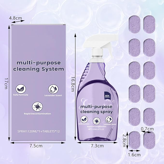 KUNAL All-In-One Multi Purpose Cleaning System with Cleaning Tablets,Spray Oven Cleaner, Multi-Surface Cleaners Spray for Every Stain-Cleaner(1 Bottle+12Tablet)