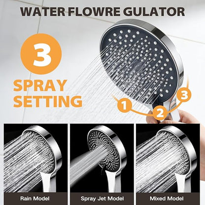 Shower Head,10”Rain Shower Head with Handheld Spray Combo with 11'' Angle Adjustable Extension Arm/Flow Regulator/Shower System,High Pressure Rainfall Shower Head Clean Bathroom,Matt Black
