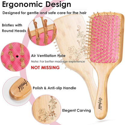 Sofmild Hair Brush-Natural Wooden Bamboo Brush-Eco Friendly Detangle Paddle Hairbrush for Women Men and Kids Massage Scalp Increase Hair Growth