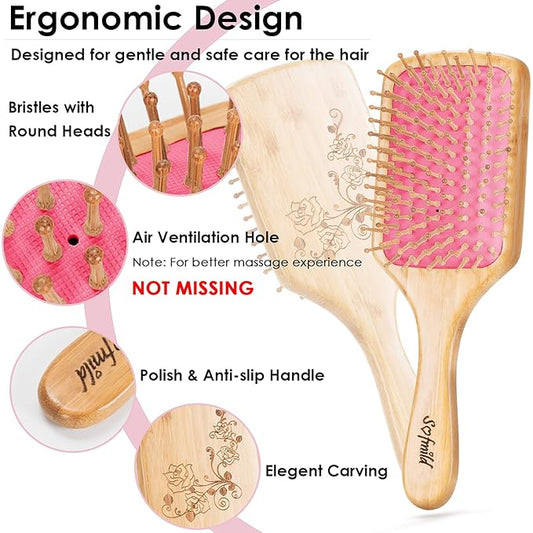Sofmild Hair Brush-Natural Wooden Bamboo Brush-Eco Friendly Detangle Paddle Hairbrush for Women Men and Kids Massage Scalp Increase Hair Growth