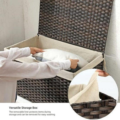 SONGMICS Storage Basket with Lid, Woven Blanket Storage Bin with Handles, Foldable, Removable Liner, Metal Frame, for Bedroom, Laundry Room, 42.3 Gallons (160 L), Brown URST76BR