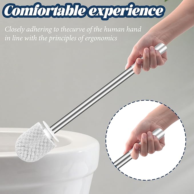 Toilet Brush and Holder Set, 3 Pack Toilet Cleaner Brush, Stainless Steel Toilet Brush with Long Handle for Deep Cleaning Bathroom Accessories White