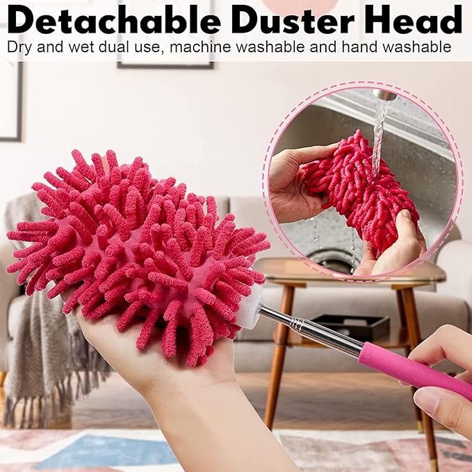 11'' to 31'' Extendable Telescoping Microfiber Duster Bendable Brush Washable Dusting Brush for Office Home Car