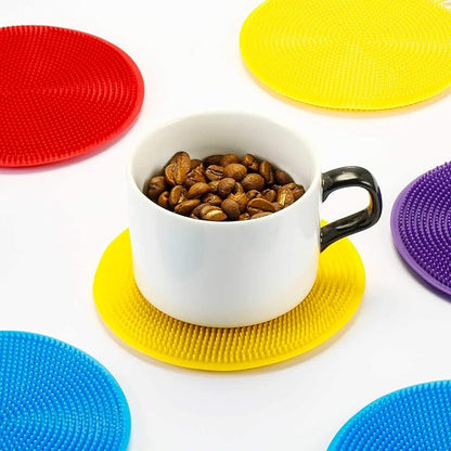 8 Pieces Silicone Sponge Silicone Scrubber Dish Brush Cleaning Sponges Circular and Soap-Shaped Silicone Dishwashing Brush Pad Double Sided Silicone Brush for Kitchen Dishes Fruits Vegetables