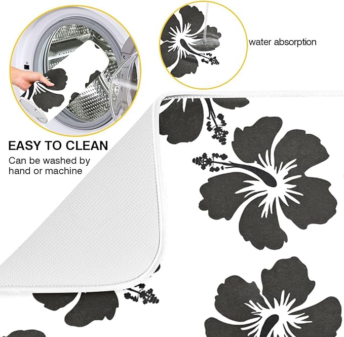 Tropical Hawaiian Hibiscus Flowers Dish Drying Mat for Kitchen Counter Absorbent Microfiber Drying Pad, Medium 16x18 in