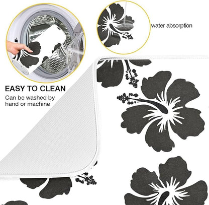 Tropical Hawaiian Hibiscus Flowers Dish Drying Mat for Kitchen Counter Absorbent Microfiber Drying Pad, Medium 16x18 in